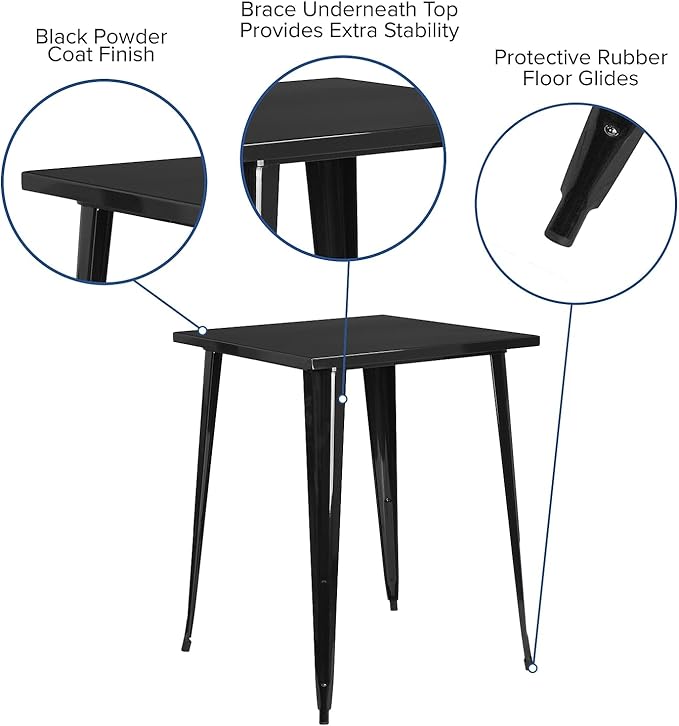 Flash Furniture Nolan Commercial Grade 31.5" Square Black Metal Indoor-Outdoor