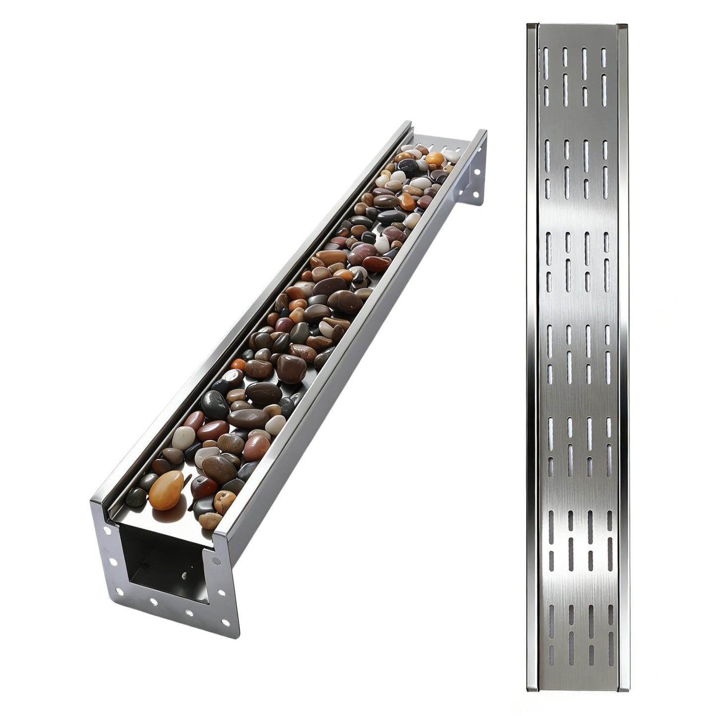 304 Stainless Steel Channel Drain with Galvanized Steel Drain Grate, 39.4×5.9×5.5in B-Class 28100 lbs Heavy-Duty Trench Drain System for 3”Pipe,Channel Drain Kit for Driveway,Outdoor,Yard,Garage Floor