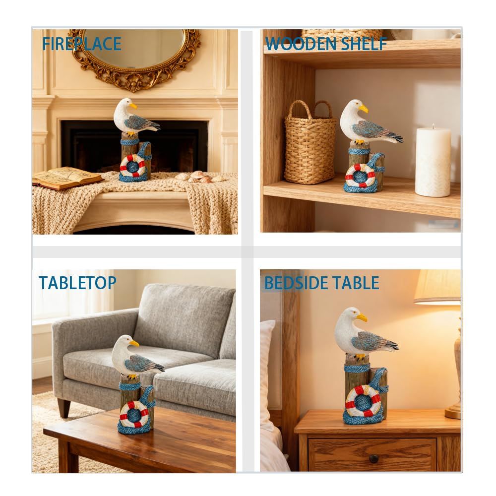 PepFurSt Nautical Seagull Resin Figurine-Beach Decor,Sea Birds Statues,Ocean Home Decor for Desk,Shelf, Bathroom,Dining Room,Lake or Beach House,Unique Housewarming Gifts and Coworker Gifts