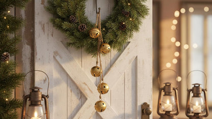 Rustic Handmade Christmas Hanging Bells for Door Chimes with Jute Rope – Farmhouse Shabby Chic Decorative Bells, Traditional Chime Bell Ghungru (18" with Rope) for Festive Home Decoration