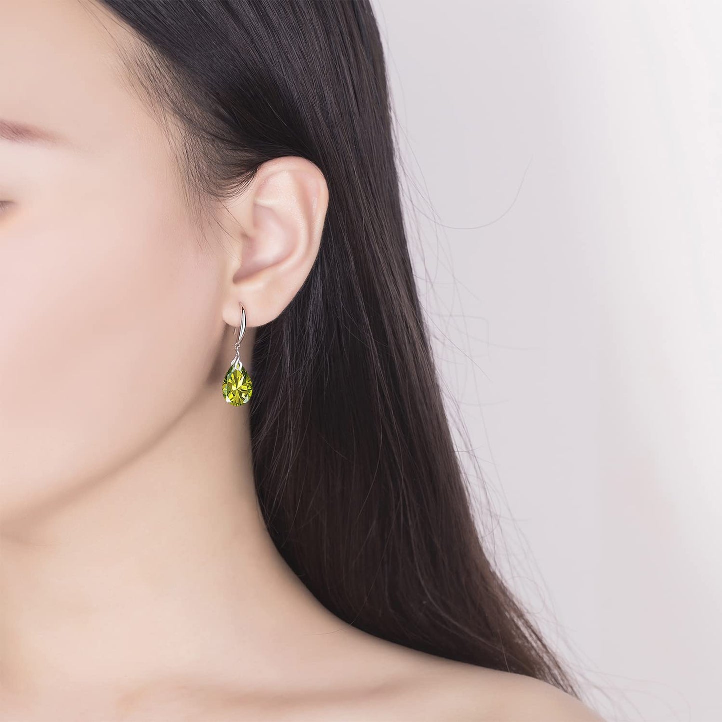 ML S925 Sterling Silver 12mm Naked Drill Crystal Earrings For Women (Earrings Olive Green Color)