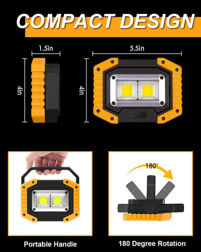 Beizkna 30W LED Work Light Rechargeable Portable COB Battery Floodlight Super Bright 2000Lm Outdoor Security Light USB Waterproof Lamp for Camping Hiking Fishing Emergency Garage Workshop (2 Pack)