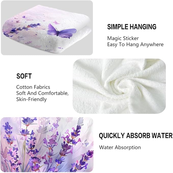 Lavender Hand Towels Set of 2 Lightweight Breathable Purple Floral Bath Towels