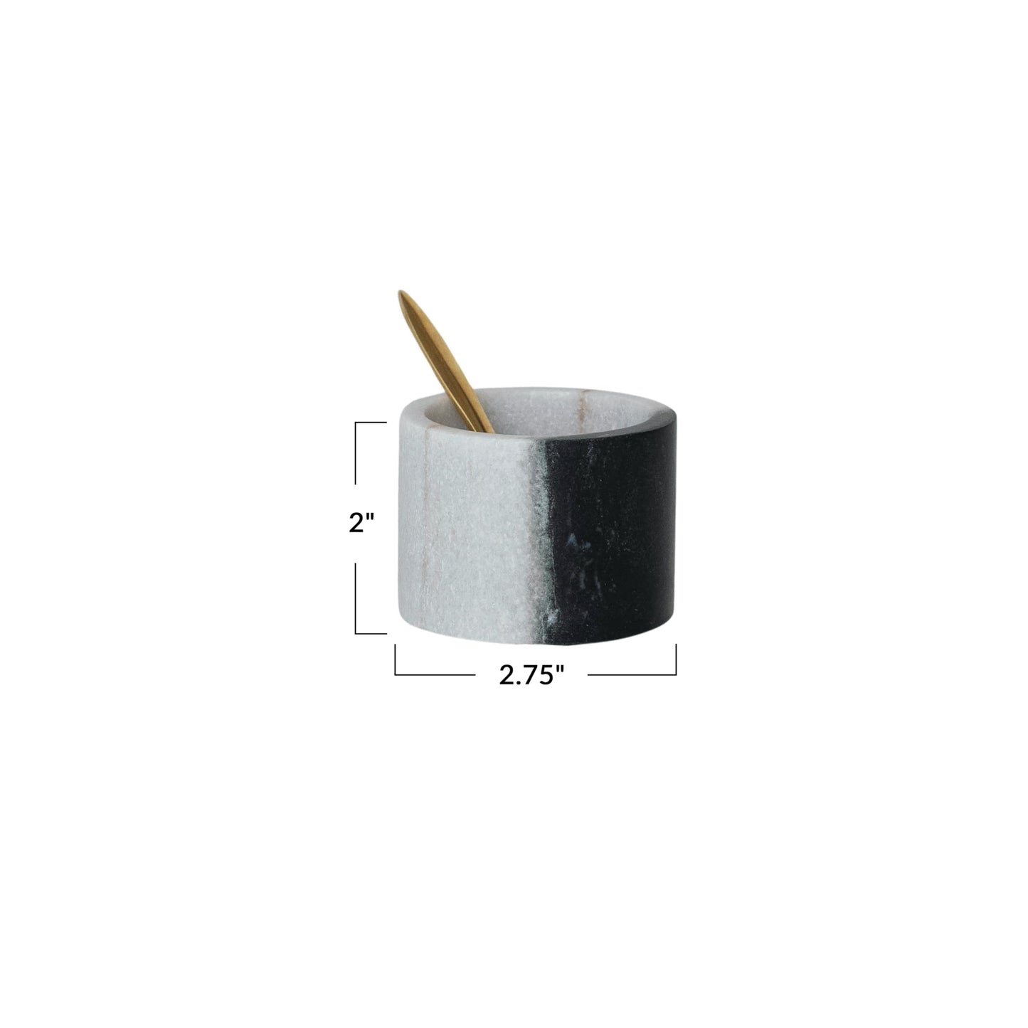Creative Co-Op Marble Salt Cellar with Brass Spoon, Black
