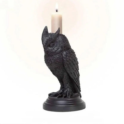 Gothic Black Owl Candle Holder Statue,Resin Cat Candlestick Holder,Halloween Gothic Tabletop Decor for Home,Dining Table & Party,Witchy Cat Figurine Gift (owl)