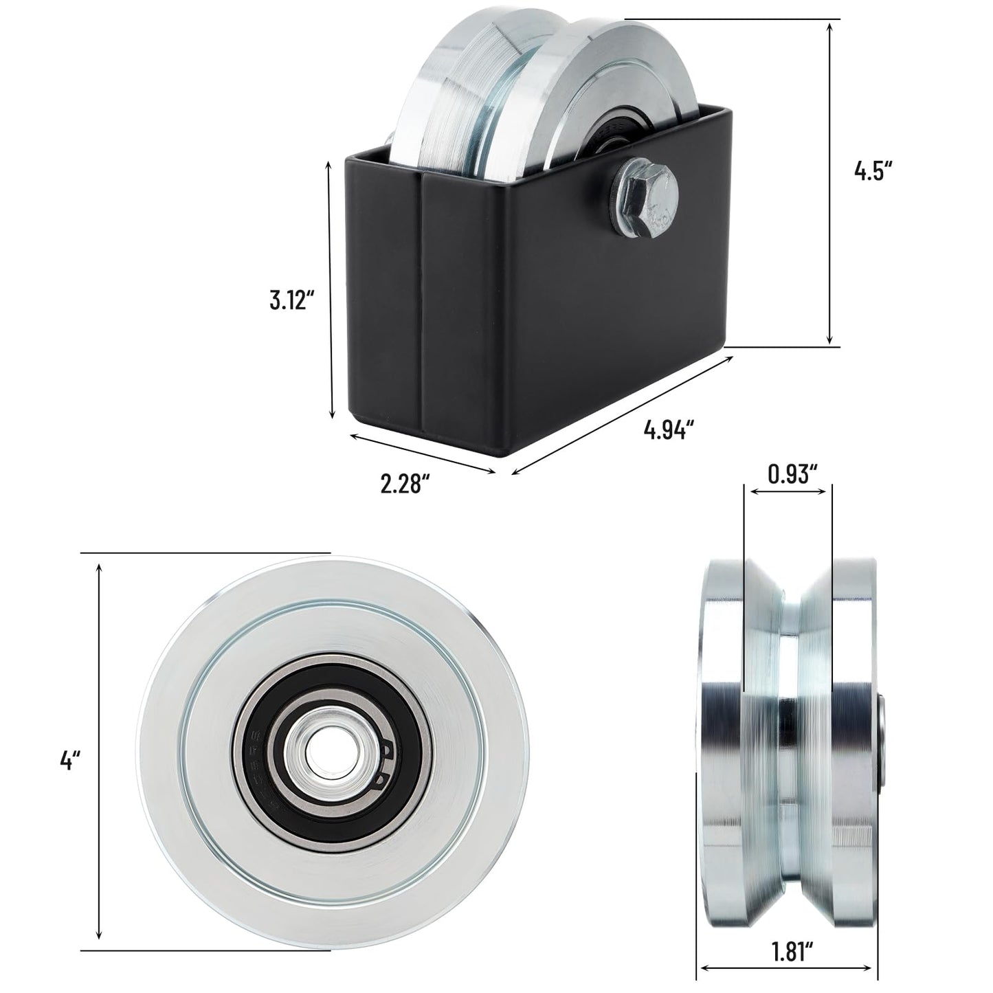 TRUCFUSION 4" V Groove Gate Wheel with Weld on Box, Solid Sliding Gate Wheels, Load Capacity 3000LBS Heavy Duty for Rolling Door Inverted V Tracks (2 Set)