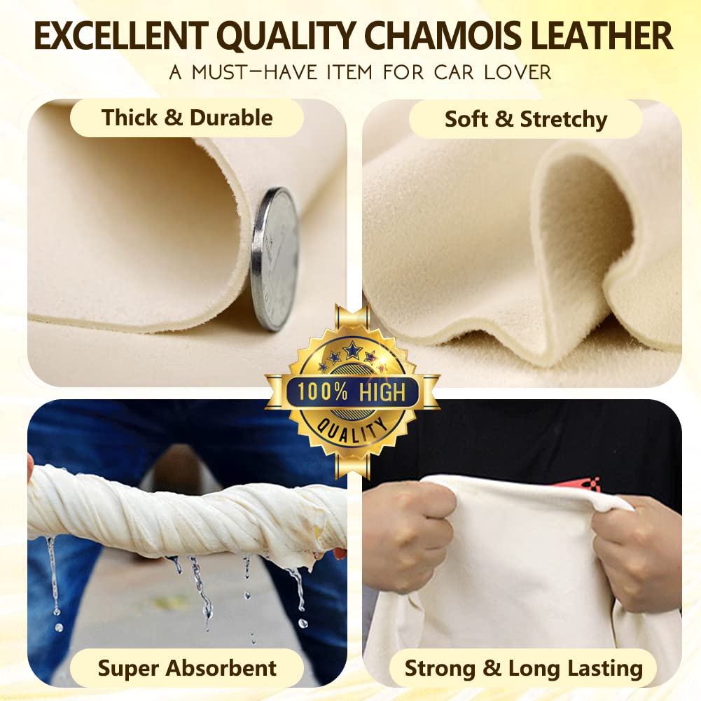 Airlab Large Genuine Chamois Leather XXL/90x60 cm, Shammy Leather Cloth, Car Washing Drying Towel, Natural Real Leather Cleaning Wipes for Mirrors, Glasses, Window, Display, Bathroom & Kitchen