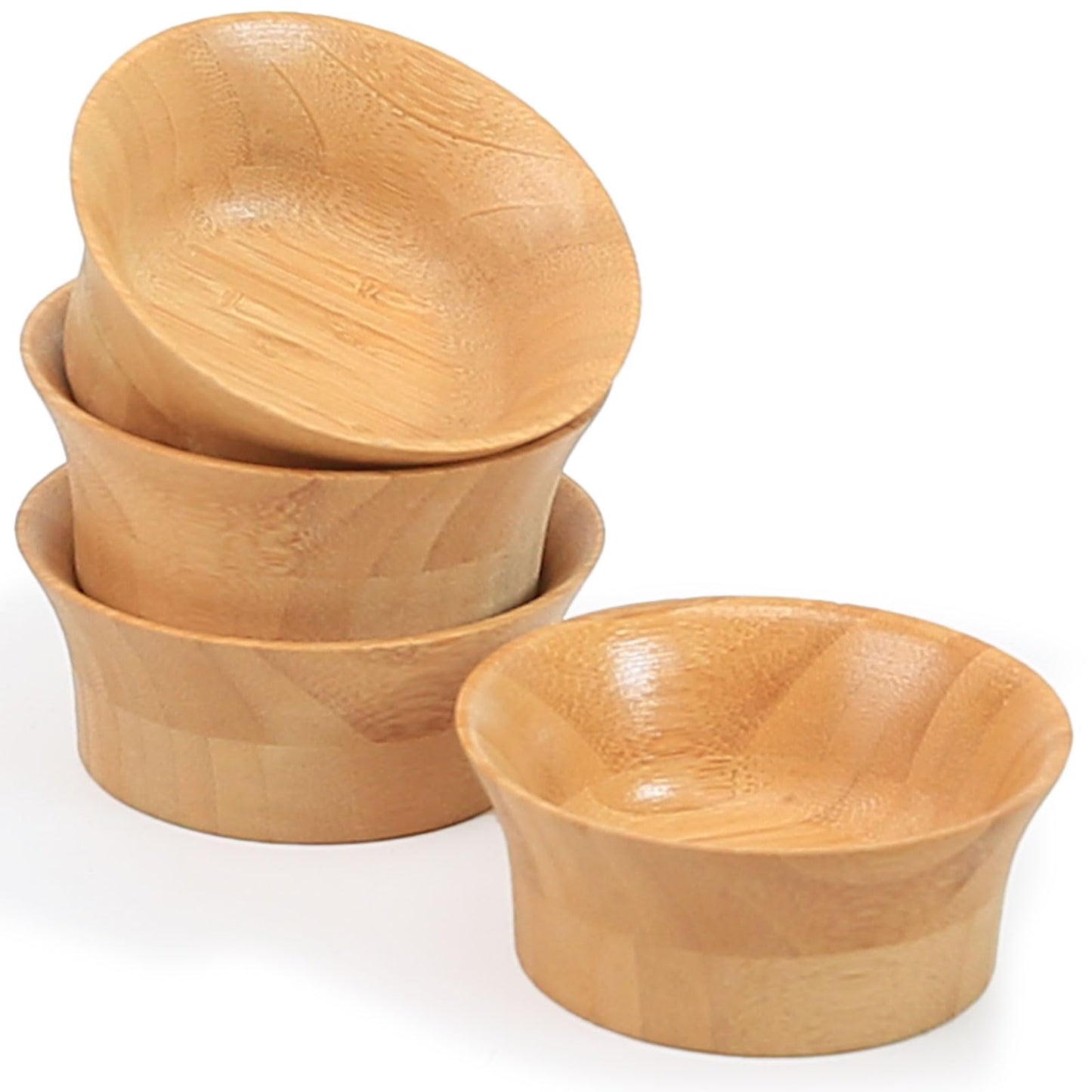 ZTHapwa Small Bamboo Wooden Bowls, 3.4 OZ Salsa Bowls for Side Dishes/Dipping Sauce, Hand Carved Kitchen Prep Bowl for Salt/Condiments, Charcuterie Board Accessories 4 Pcs