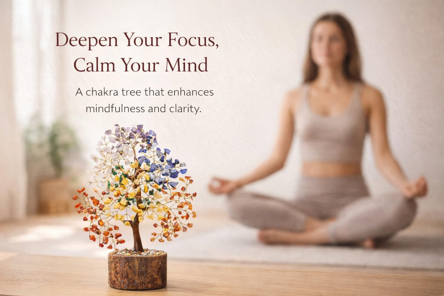 Rajasthali 7 Chakra Crystal Tree for Home Decor | Handcrafted Gemstone Bonsai Tree for Positive Energy, Vastu & Gifting | Wooden Base (Multi Seven Chakra)