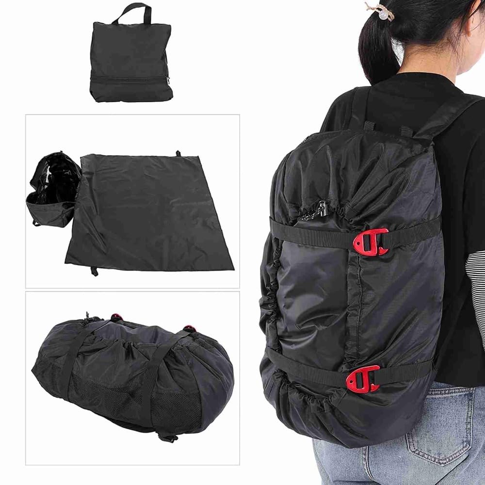 MOPFOL Rock Climbing Rope Bag – Water proof Oxford Folding Storage Backpack with Ground Sheet, Adjustable Shoulder Strap for Outdoor Camping, Hiking(Black)