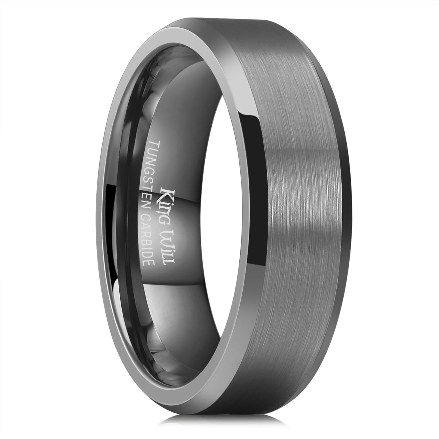 King Will 7mm Tungsten Carbide Ring for Men, Gunmetal Matte & Polished Comfort Fit ，Size 8