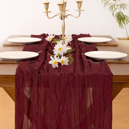 Socomi Burgundy Red Christmas Table Runner Cheesecloth Boho Rustic Gauze 120 inch 10FT Cheese Cloth Runner for Wedding Party Baby Shower Birthday Home Decor Holiday Decorations