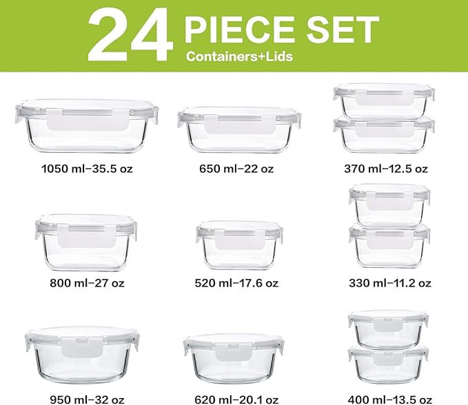 24-Piece Glass Food Storage Containers