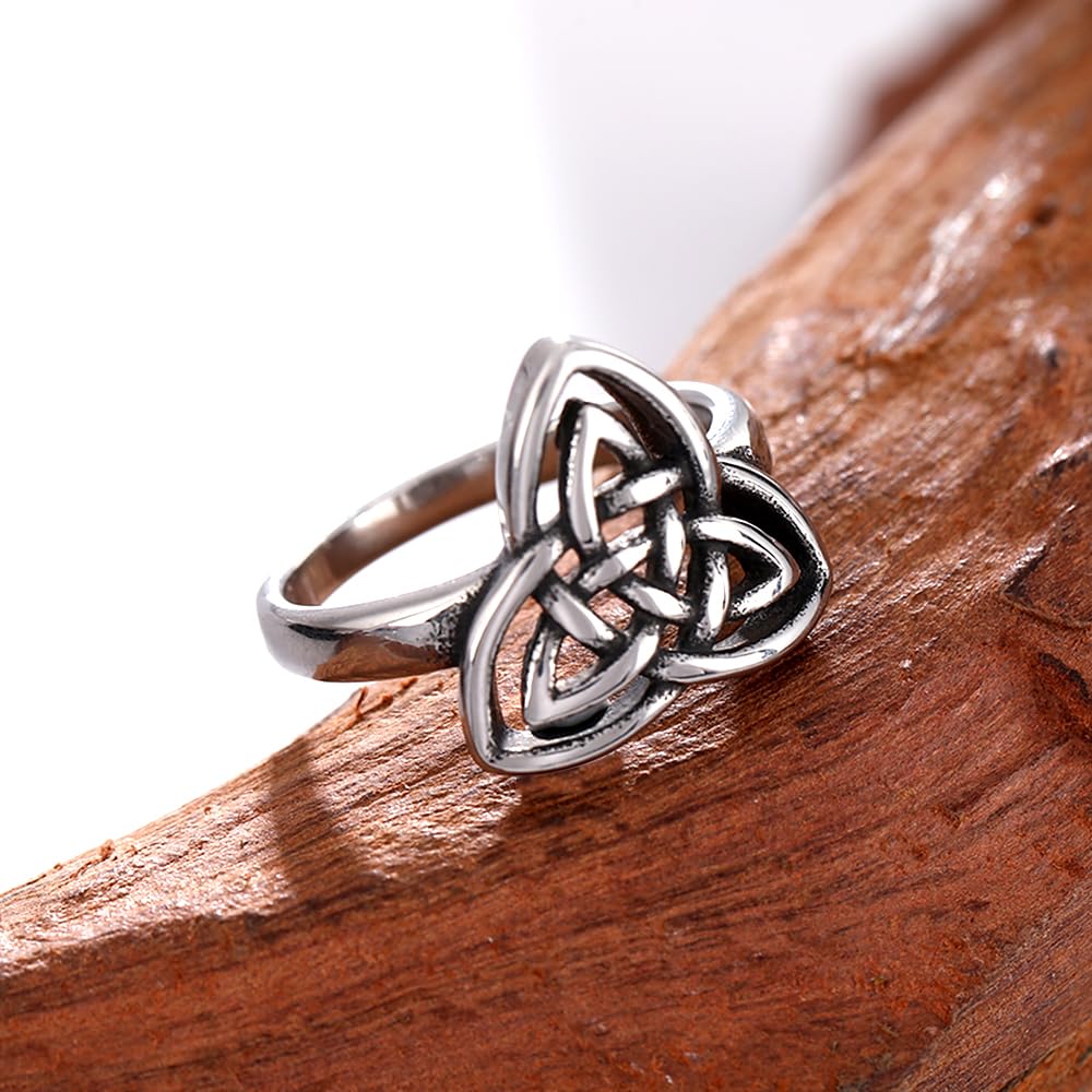 YWMAN Celtic Knot Rings for Women, Stainless Steel Triquetra Trinity Ring, Witches Knot Irish Jewelry Gift (9)