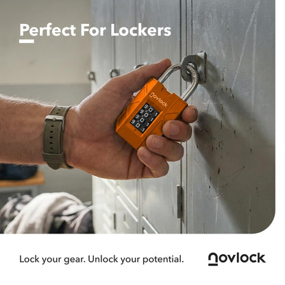 NOVLOCK Combination Lock for Locker, 4-Digit Padlock with Code for Gym, School, Home & Work, 1-Pack, Orange