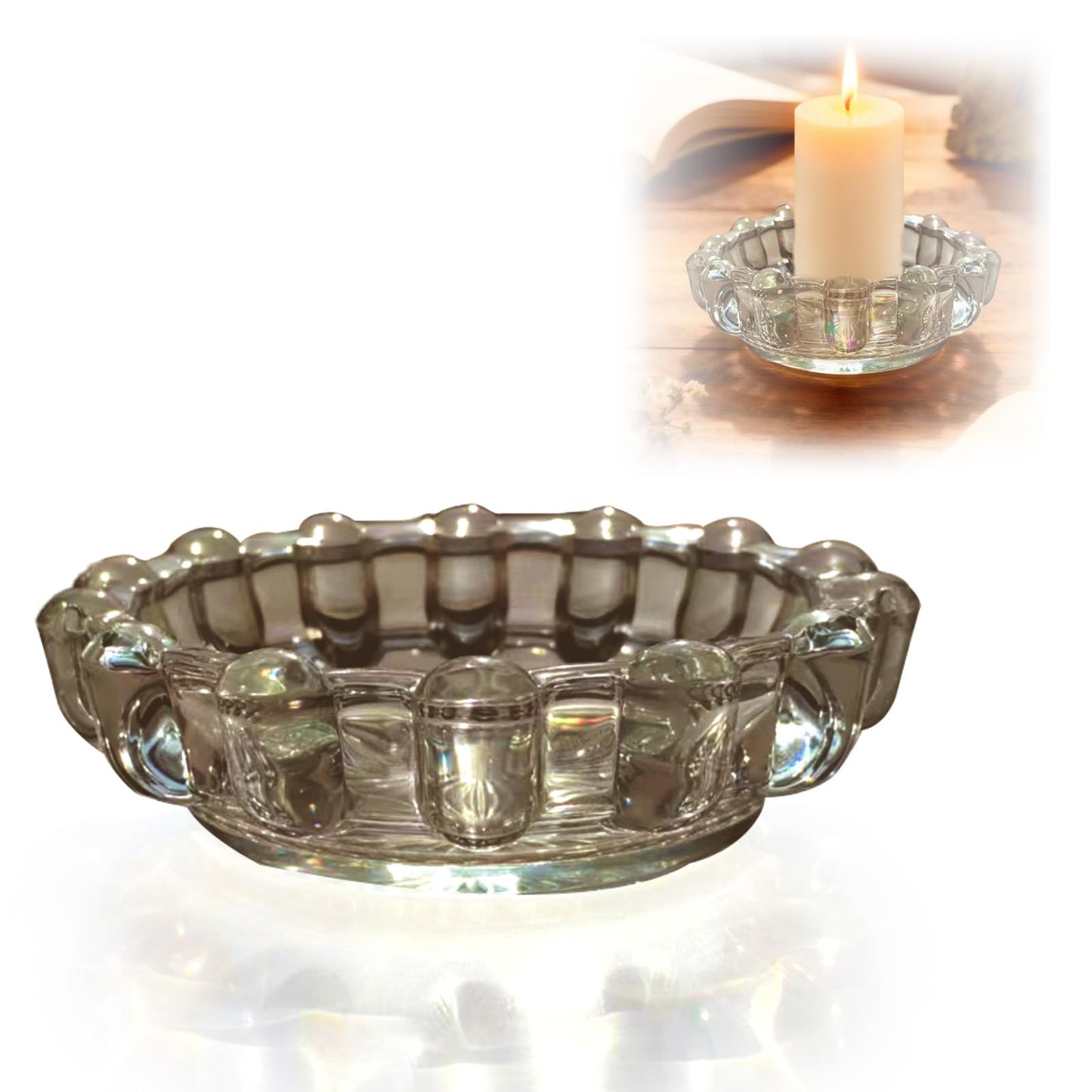 Loyipu Bubble Glass Candle Holder – 5" Decorative Crystal Candle Dish, Thick Glass Tray for Tealights, Scented Candles, Aroma Stones & Reed Diffusers(Crystal Clear)