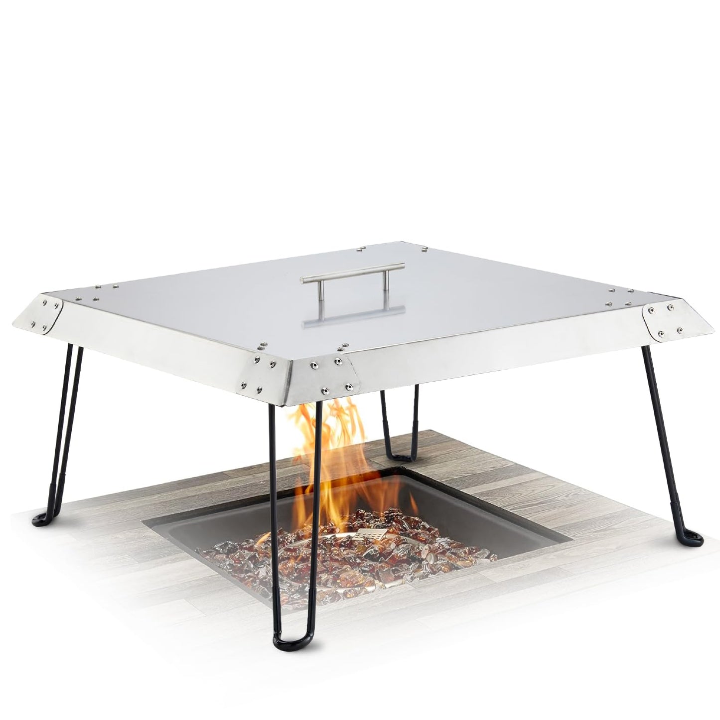 Maplefield Stainless Steel Fire Pit Heat Deflector – Outdoor Heat Shield for Tabletop & Camping Stove