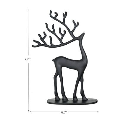 Remenna Modern Reindeer Statues Set of 2 Cast Aluminum Black Deer Sculpture Accent Figurine, Decorative, Christmas Tabletop Ornaments for Mantel Fireplace Living Room Bedroom Home Decor