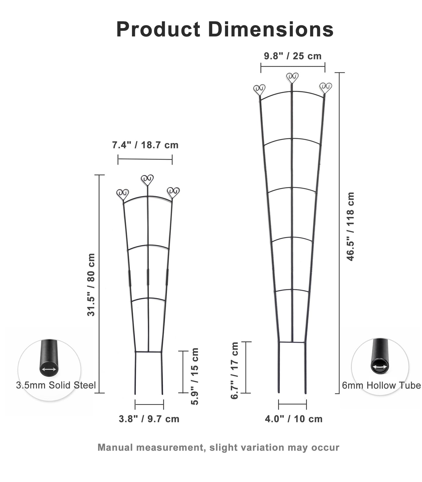 2 Pack Trellis for Climbing Plants Indoor, 31.5 Inch & 46.5 Inch Garden Plant Trellis for Climbing Plants Outdoor, Expandable House Plant Support for Pothos, Ivy, Monstera, Hoya, Black