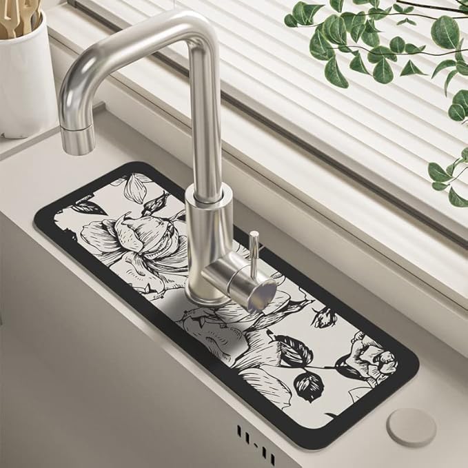 Habysedu 2pcs Fantasy Style Faucet Draining Mat, Faucet Absorbent Mat