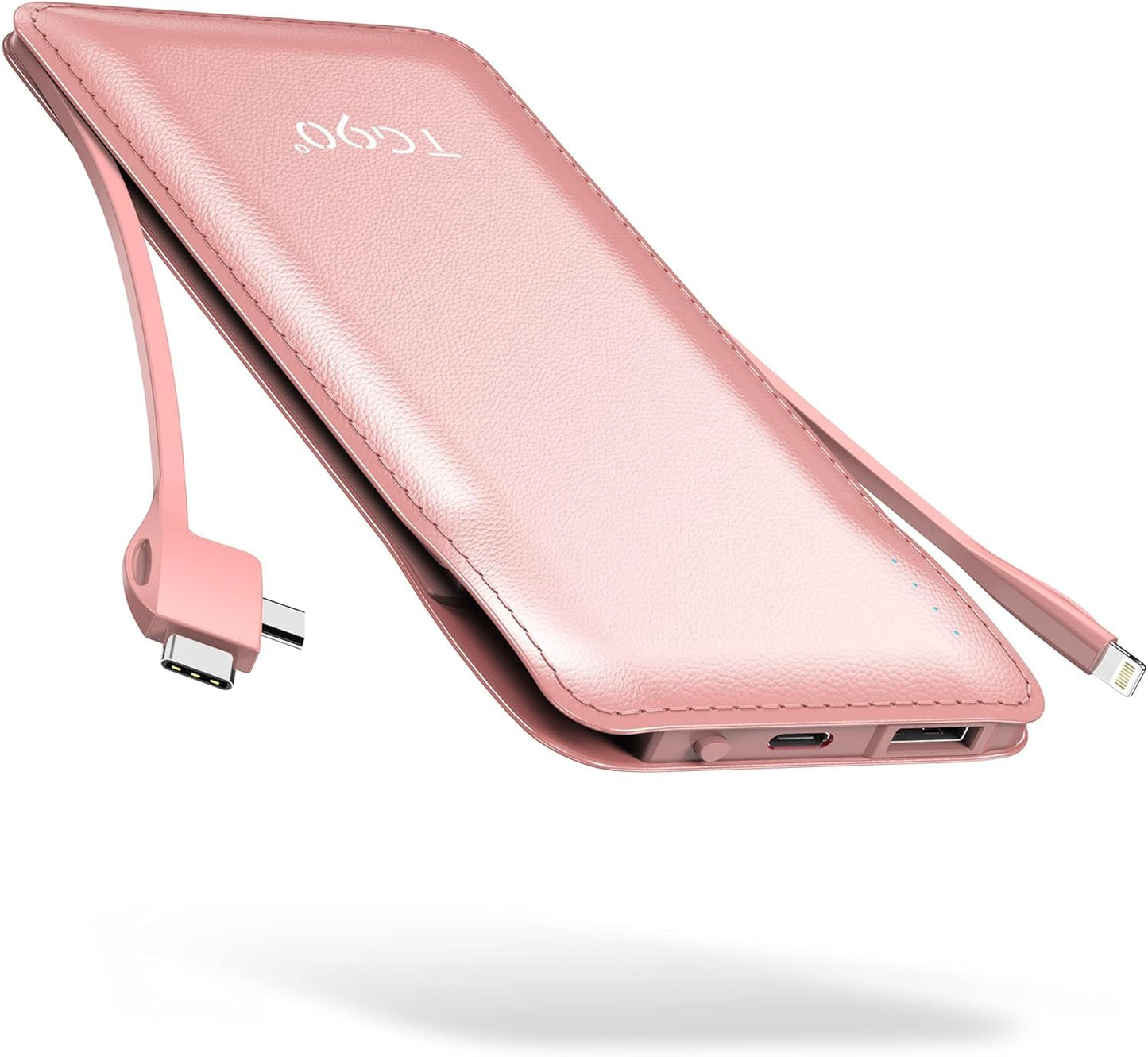 TG90° Portable Charger 10000mah Cell Phone Battery Backup, Ultra Slim Power Bank with Built in Lightning and USB-C Cable, Portable Phone Charger Battery Packs Compatible with iPhone Android Phones