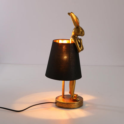 NorDiem LED Bunny Table Lamp, Resin Animal Rabbit Desk Light with Linen Shade, 15.7 Inch Decorative Lamp for Bedroom, Office & Kids Room (15.7" Black Shade)