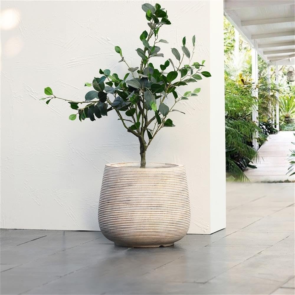 LuxenHome 17" Dia Large Round Planters for Indoor Plants, Outdoor Planters with Drainage Holes, Farmhouse Distressed Plant Pots Indoor & Outdoor for Home Garden Patio