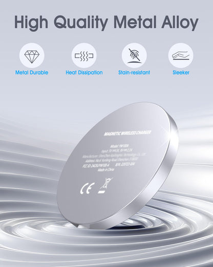 WRVVR for Apple Mag-Safe Charger 2 Pack, Magnetic Wireless Charger for iPhone 16 15 14 13 12 Pro Max Plus mini, 15W Fast Charging Pad, for Airpods 4/3/2/Pro, Strong Magnet, Silver