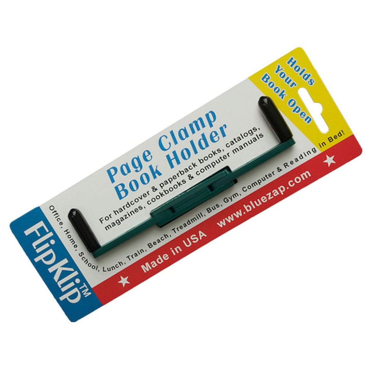 FlipKlip Portable Book Page Holder for Hands Free Reading in Bed, on The Go, on The Treadmill & Exercise Bike - Works on Hardcovers, Paperbacks, Magazines, and Comic, Art, Piano and Recipe Books