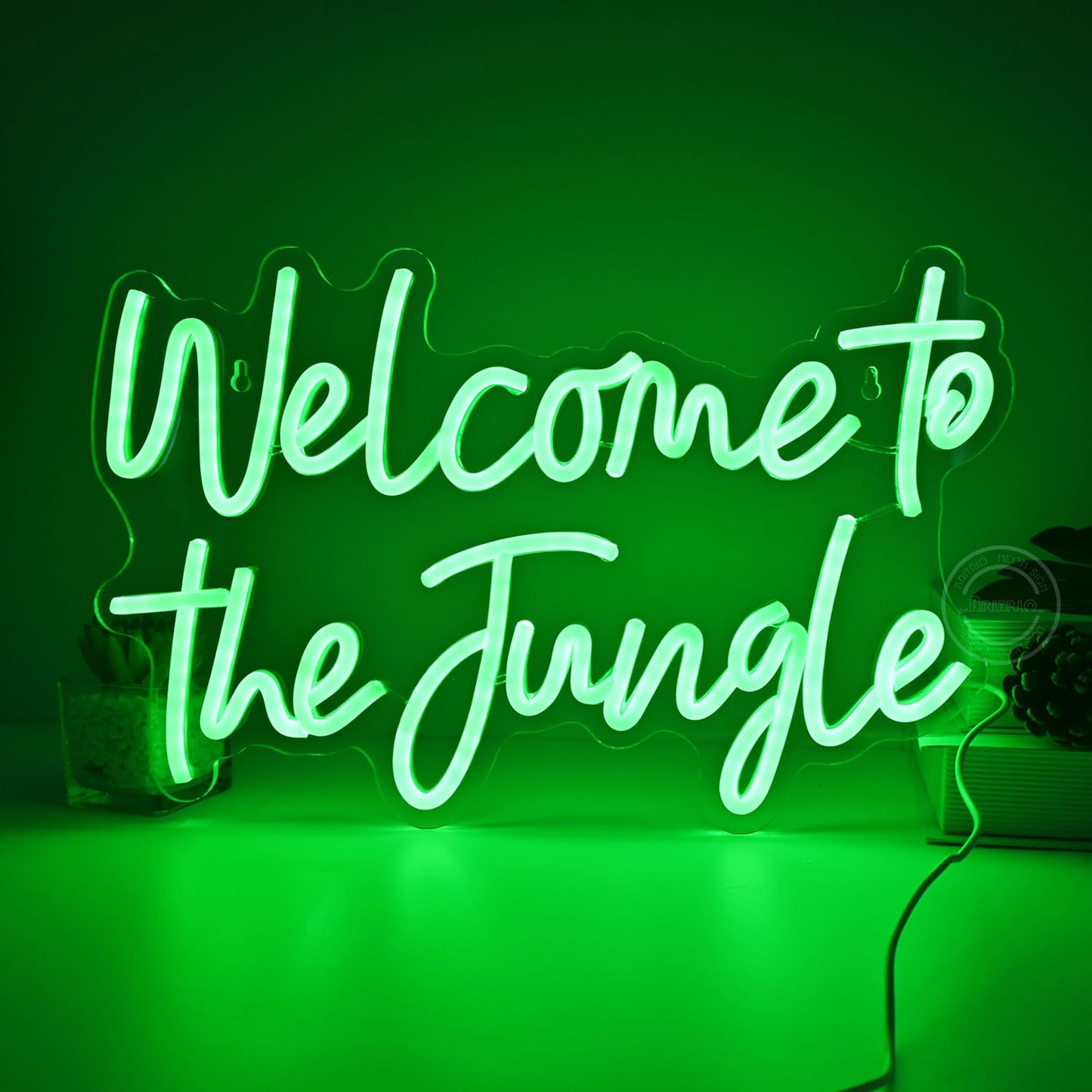 Britrio Welcome to the Jungle Neon Light Sign for Safari Jungle Themed Party Baby Shower Kids Birthday Gift Bedroom Bar Club LED Neon Wall Decor 5V USB Powered with Switch 15.75 Inch Green
