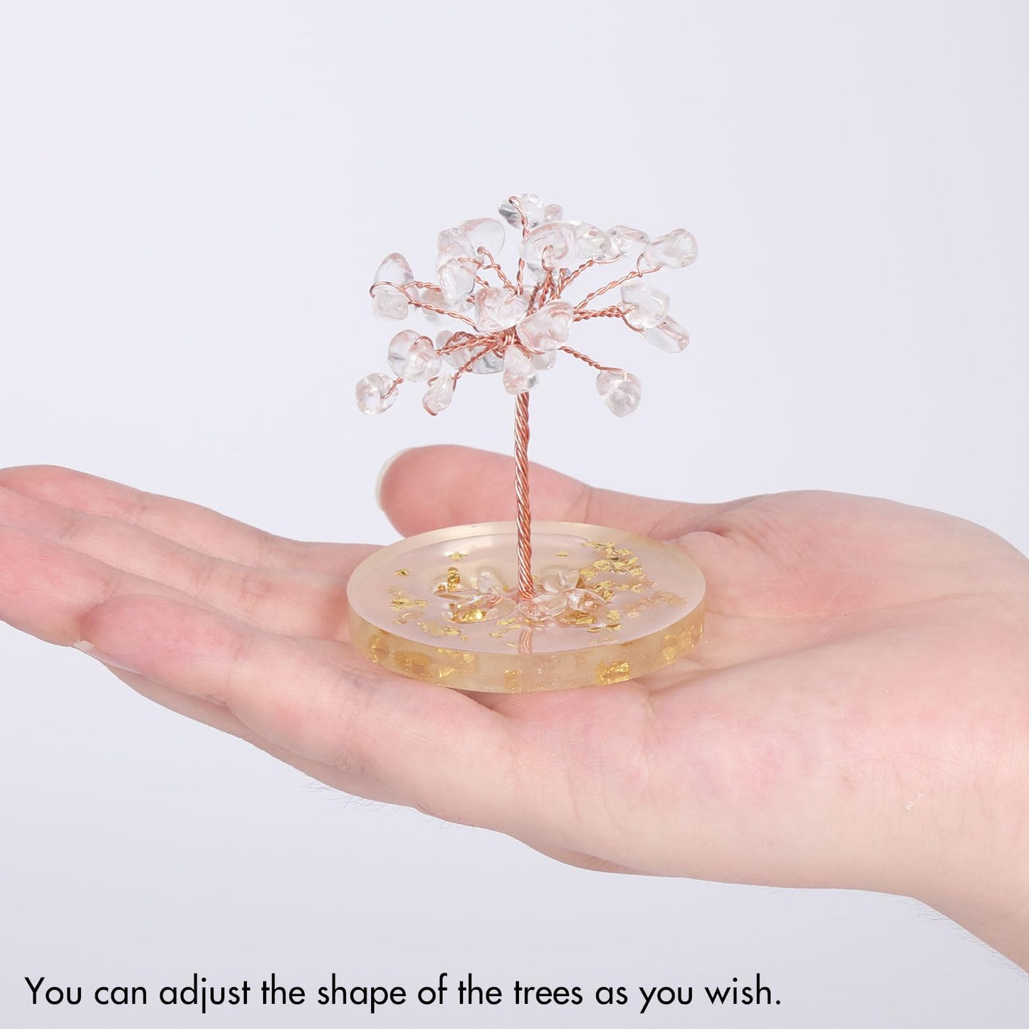 Pretty Jolly Small Mini 7 Chakra Healing Stones Crystals Tree of Life Positive Energy Gemstone Money Tree Meditation Reiki Gifts with Acrylic Glue Base for Home,Office,Desk Feng Shui Decor(White)