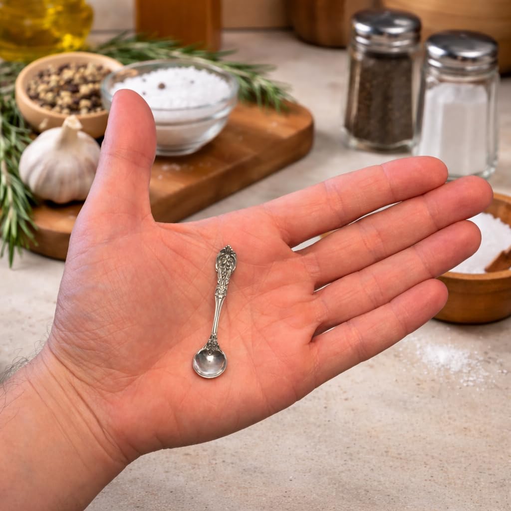 925 Sterling Silver Small Salt Spoon - Premium Quality 2.2" Ornate Floral Spoon - Beautiful Flower Designed Handle - Gift for Culinary Enthusiasts