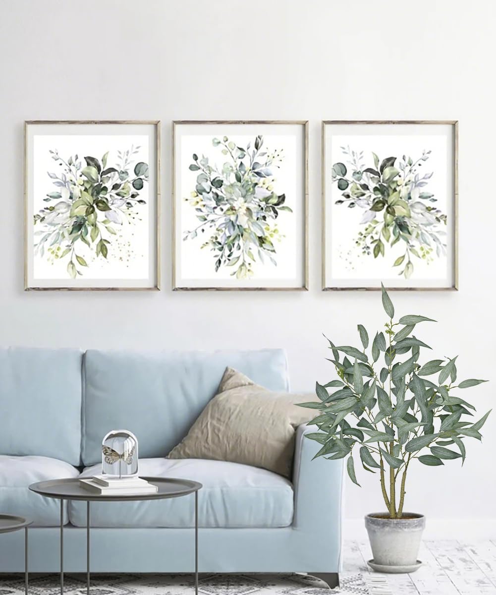 2 Packs Artificial Eucalyptus Tree in White Pot – 3FT Faux Indoor Plant for Home Décor, Modern Greenery for Living Room, Bedroom, Office – Realistic Silk Leaves, Minimalist Planter