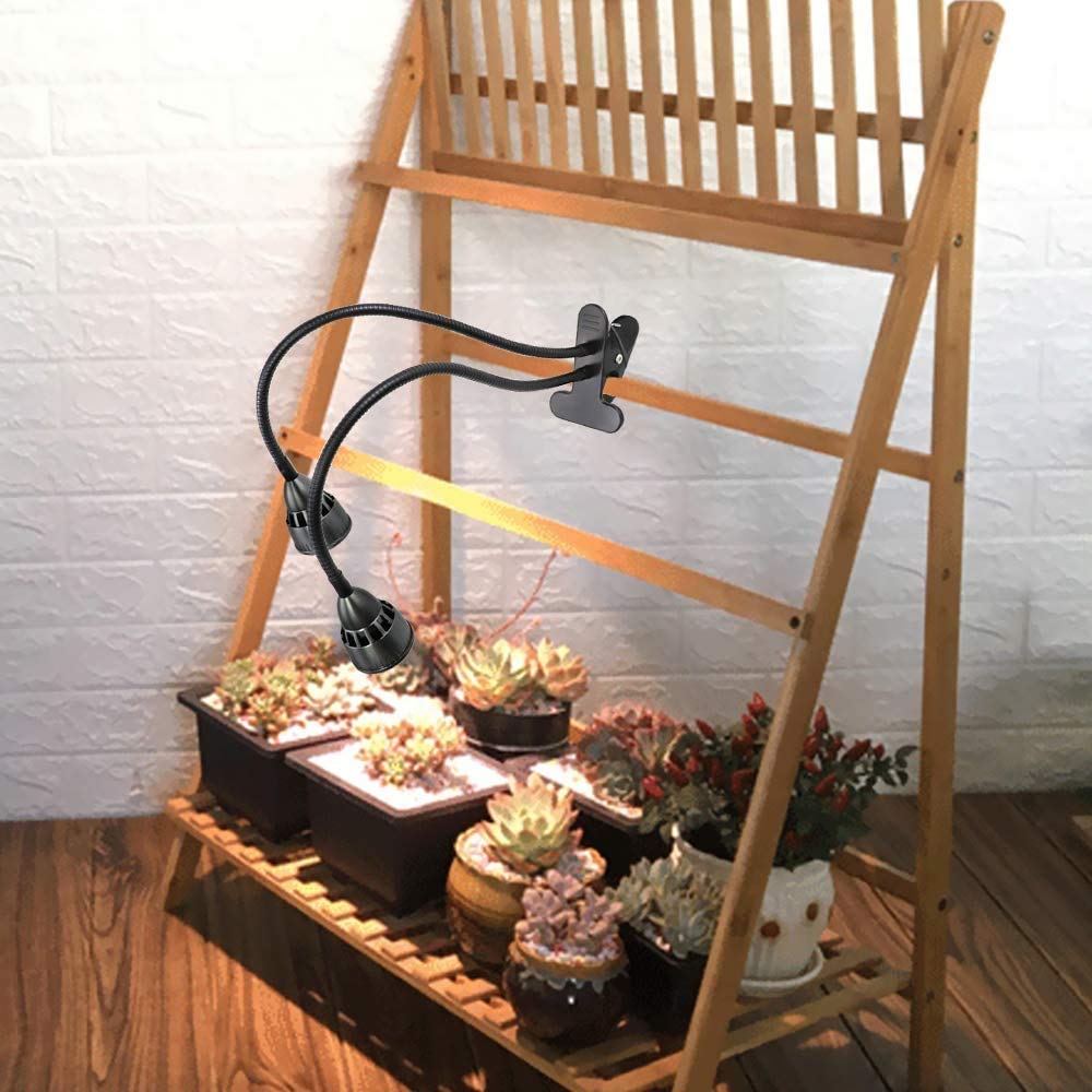 Grow Light for Indoor Plants,Full Spectrum Double Goosenecks Desk Clip Plant Lamp for Seedlings/Seeds/Succulents,Color Spectrum Changeable & Timer Setting 3H/9H/12H