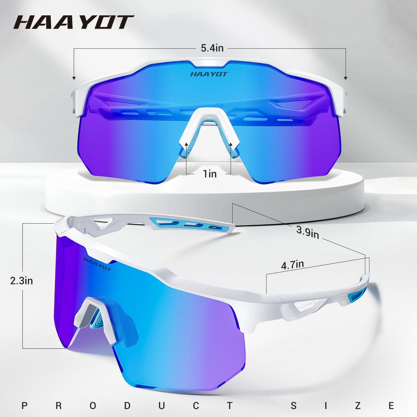 HAAYOT Polarized Cycling Glasses,Sports Sunglasses for Men Women,Baseball Biking Running Sunglasses 5 Lenses White Blue