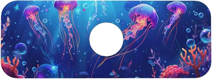 Faucet Draining Mat For Kitchen Sink, Ocean Jellyfish Corals Diatom Mud
