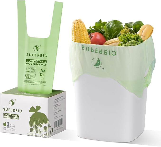 SUPERBIO 3 Gallon Compostable Food Waste Bags, Food Scrap Bags