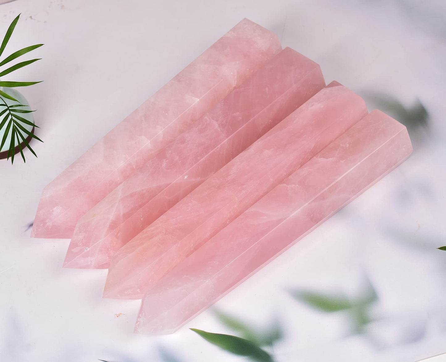 AMOYSTONE Large Healing Crystal Obelisk Tower Rose Quartz Point Wand Crystal Decor Reiki Gifts for Bignners 3.0-3.5 LBS
