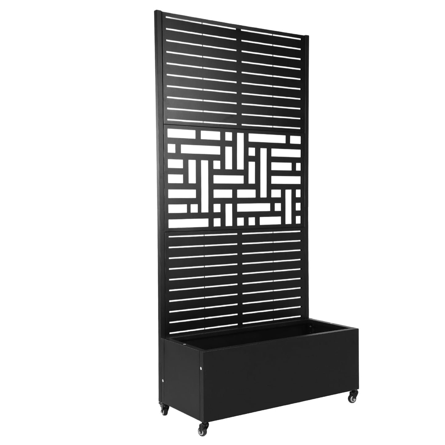 70.87x35.43x15.75 Inch Metal Planter Box with Trellis and Wheels Raised Garden Bed with Drainage Holes Privacy Planters Suitable for Climbing Plants and Vegetables