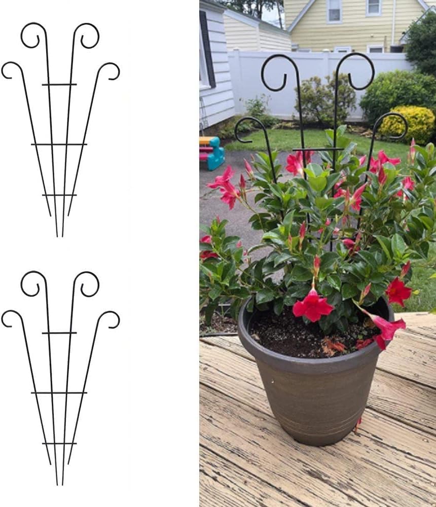 2 Pack 31 Inch Black Coated Wave Pot Metal Trellis Stakes for Climbing Plants Patio Plant Support for Outdoor,Rose, Vegetable Flower, Backyard