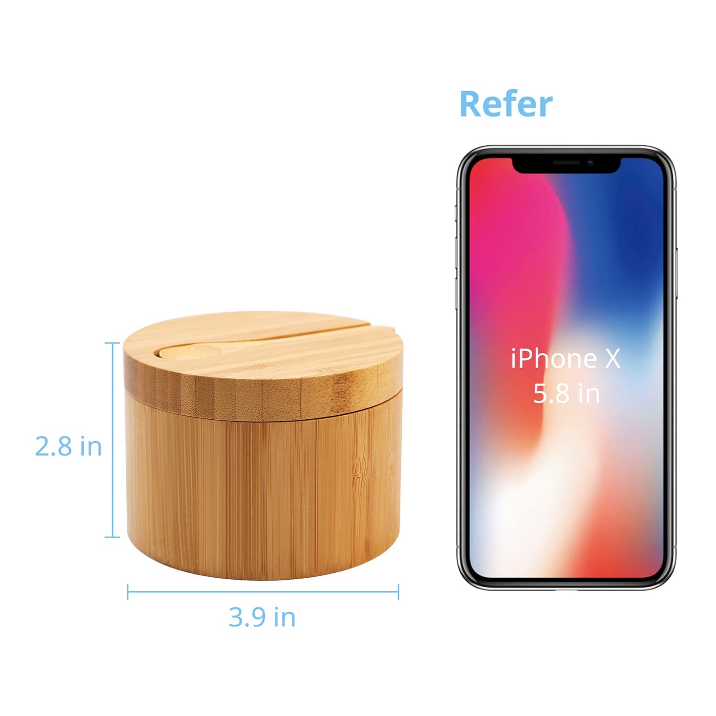 HTB Bamboo Salt Cellar with Mini Spoon, Kitchen Salt Box with Swivel Magnetic Closure Lid, Round Salt Container to Storage Pepper Spice Bath Salt Sea Salt