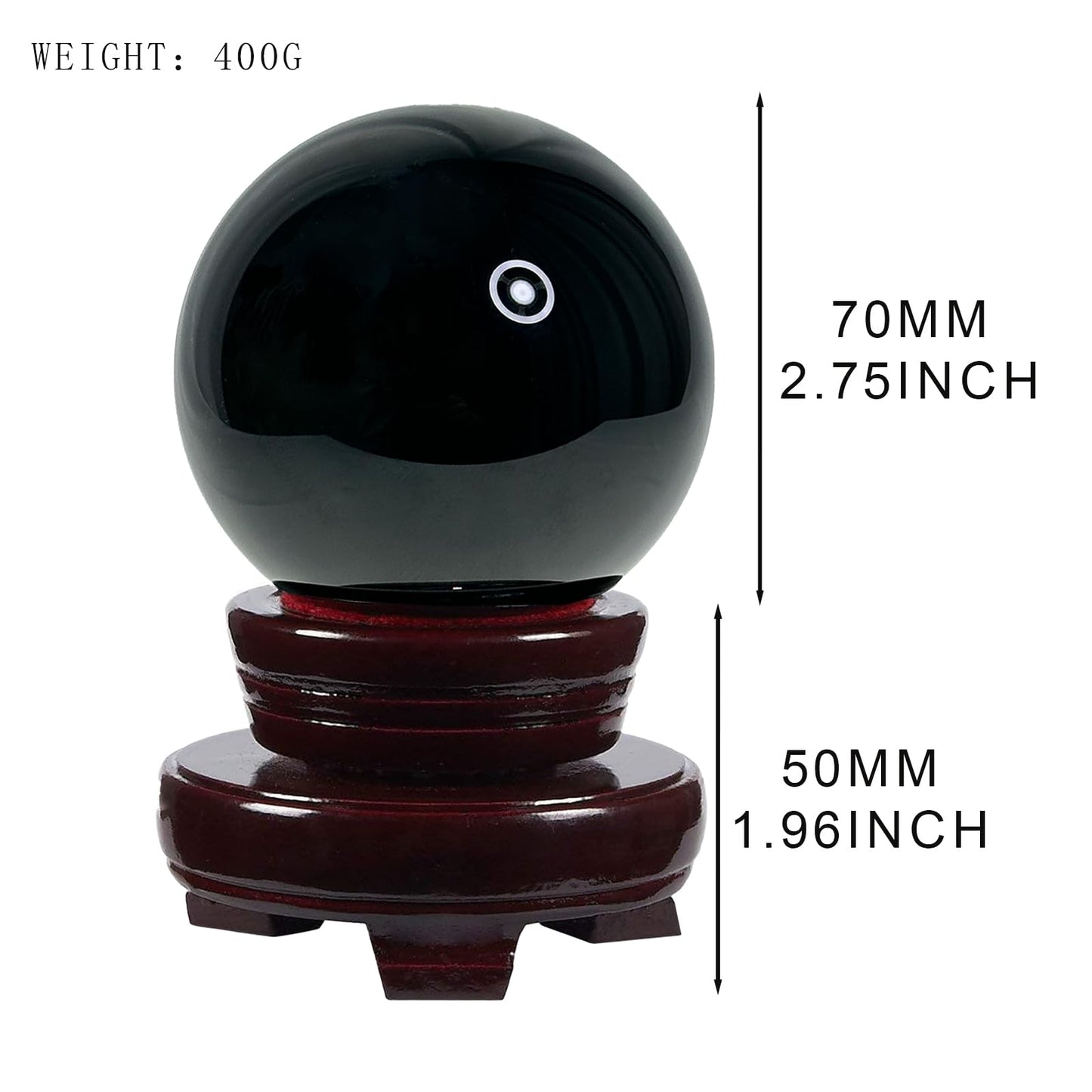 Xoevlix Black Obsidian Crystal Ball, 70mm/2.75" Crystal Sphere with Rotating Wooden Stand and Gift Box for Fengshui, Meditation, Healing, Divination, Witchcraft,Magic Mirror, Home Decoration