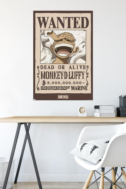 One Piece - Monkey D Luffy Wanted Poster Wall Poster, 34L" x 22.4W", Unframed Version