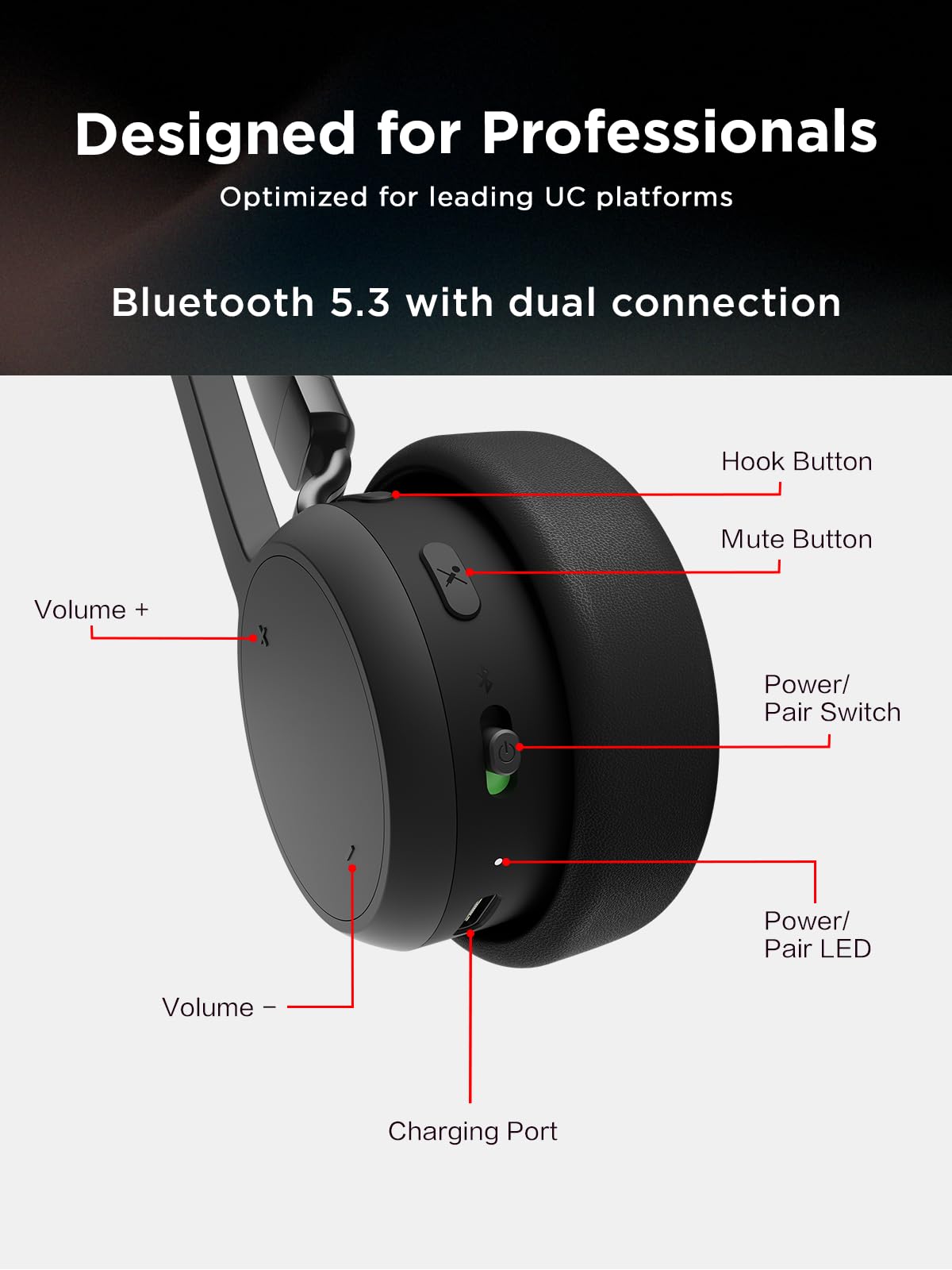 Lenovo Wireless Stereo Headset, Noise Cancelling Mic, Bluetooth 5.3 Multipoint, 31-Hour Talk & 60-Hour Playback, Lightweight 138g, Replaceable Earcups Over-Ear Comfort, Gaming, Office, & PC Use