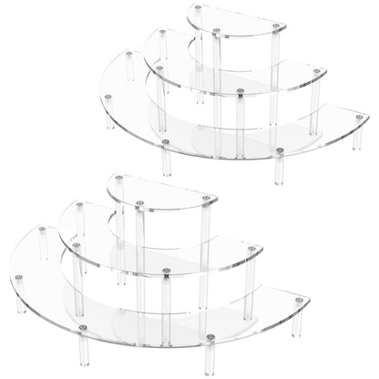 3 Tier Acrylic Display Risers 2 Pack, Half Moon Cupcake Stand, Clear Perfume Organizer, Dessert Stand for Display, Clear Display Stand for Food, Cupcake, Perfume, Collections