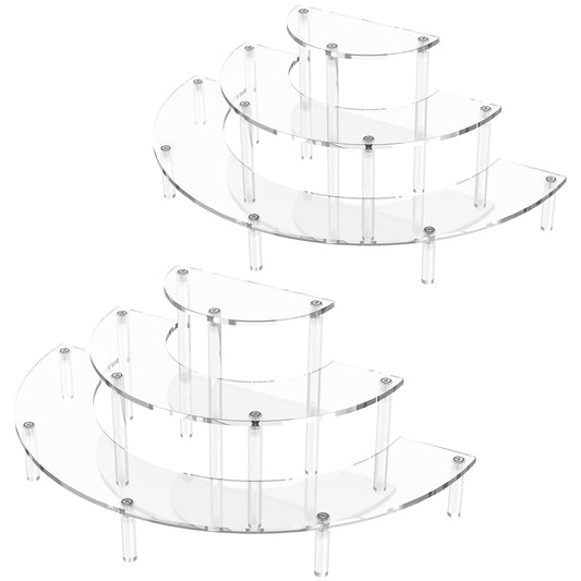 3 Tier Acrylic Display Risers 2 Pack, Half Moon Cupcake Stand, Clear Perfume Organizer, Dessert Stand for Display, Clear Display Stand for Food, Cupcake, Perfume, Collections
