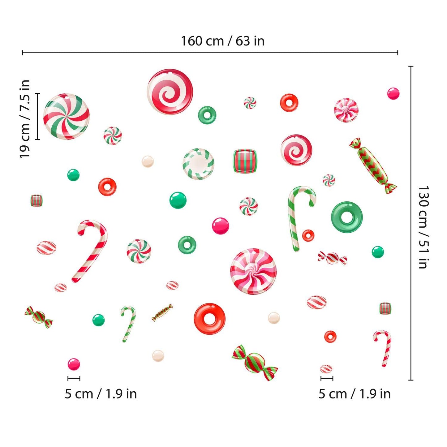 WALPLUS Christmas Window Clings Christmas Decorations Clearance Christmas Wall Sticker Double-Sided Reusable Peel and Stick Removable for Glass Living Room Xmas Peppermint Candy and Sweets 46 Pieces