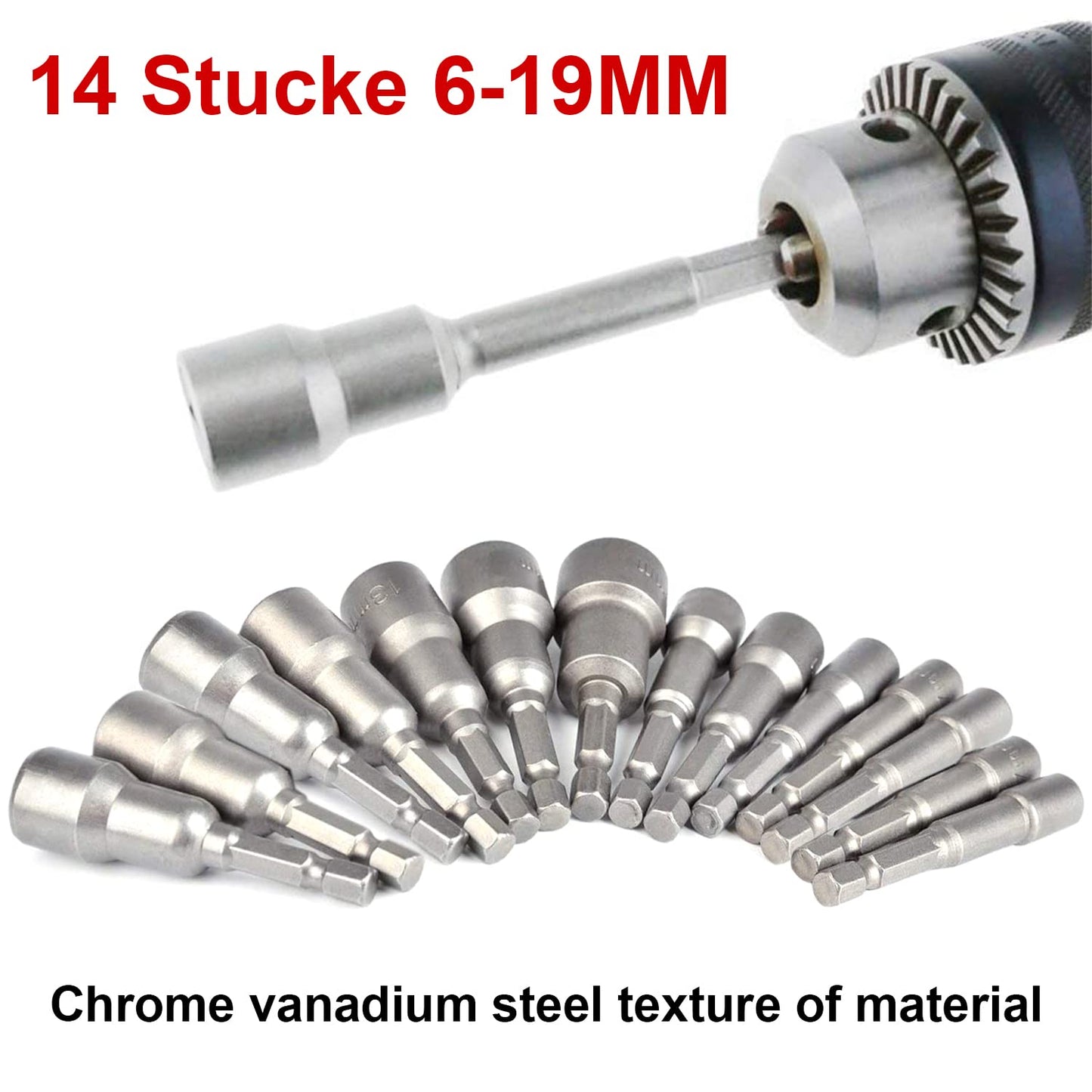 14 Pcs Magnetic Hexagon Socket, 6-19mm Hex Shank Magnetic Nut Setter Driver, Hex Drill Bits,1/4 Inch Magnetic Drill Bit Set, Used to Electric Screwdriver Handle Tools