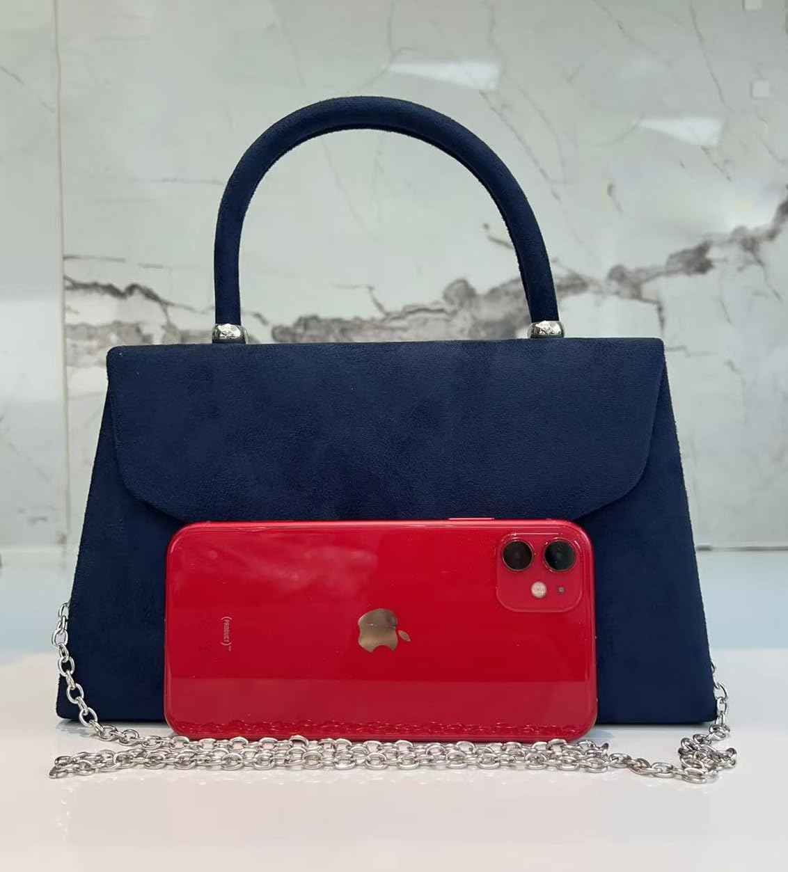 LeahWard Women's Clutch Bag Top Handle Wedding Suede Handbags 304 (Navy)