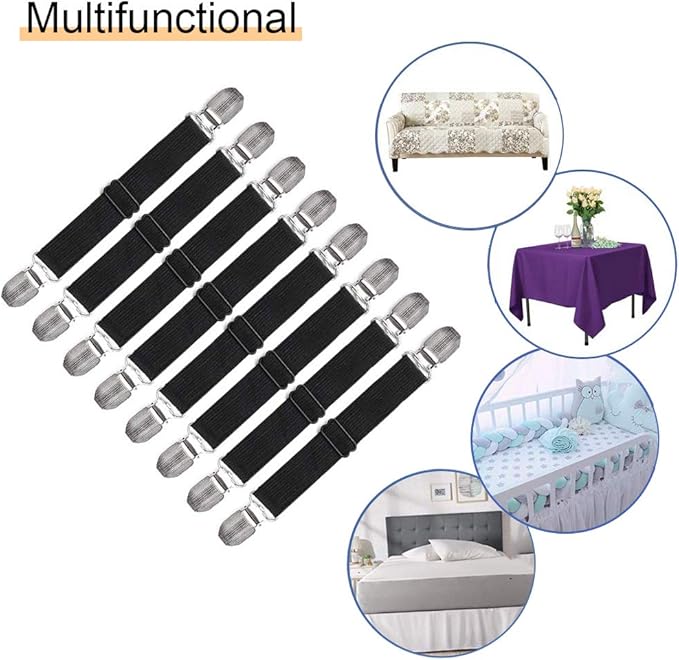 Adjustable Bed Sheet Straps Clips, Elastic Mattress Sheet Fasteners Holder and